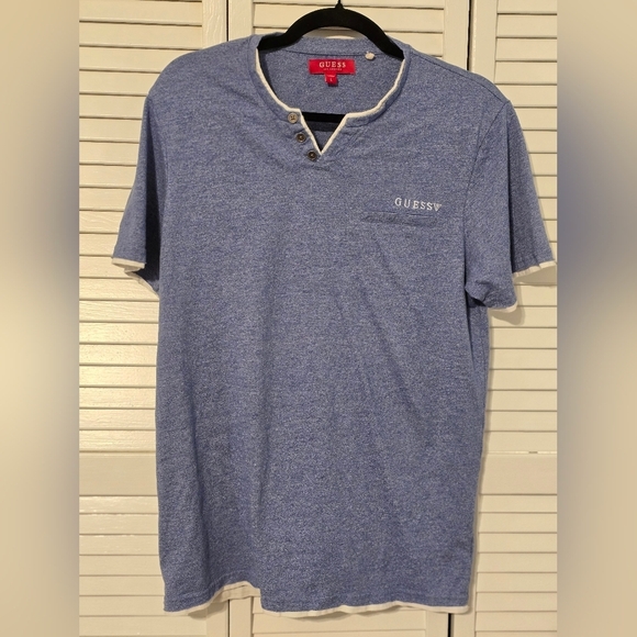Guess Other - Guess Los Angeles Men’s Blue Henley T-Shirt Size L